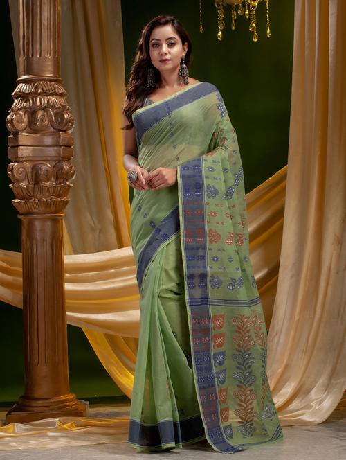 green cotton handloom saree - 19167542 - Very Small Image - 1