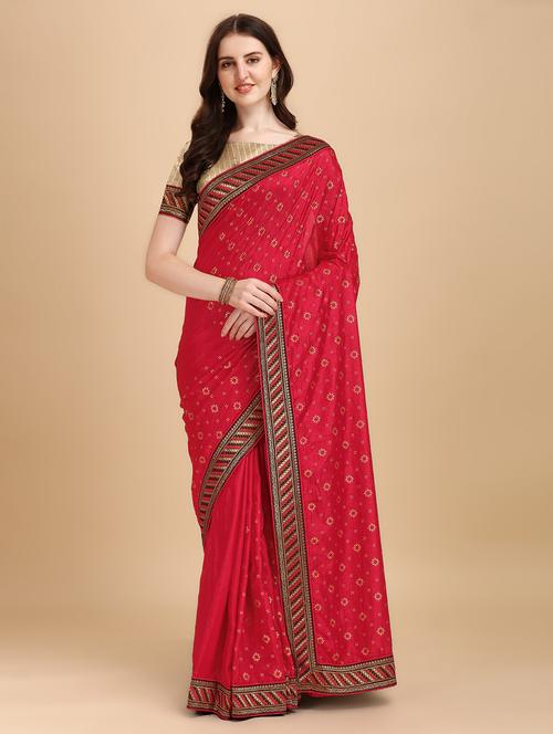 pink printed bordered saree with blouse - 19169467 - Very Small Image - 1