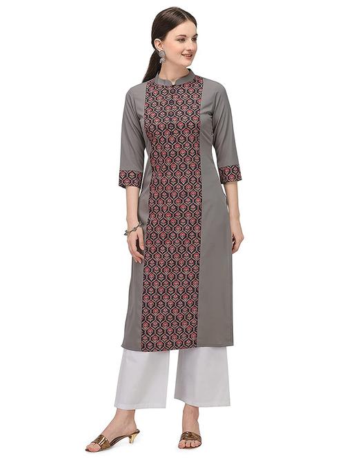grey printed straight kurta - 19169621 - Very Small Image - 1