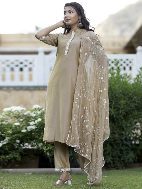 embroidered brown kurta dupatta set - 19169723 - Very Small Image - 1