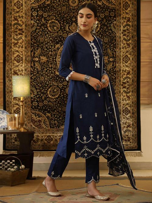 embroidered blue kurta dupatta set - 19169726 - Very Small Image - 1