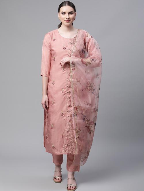 embroidery work chanderi straight kurta - 19169789 - Very Small Image - 1