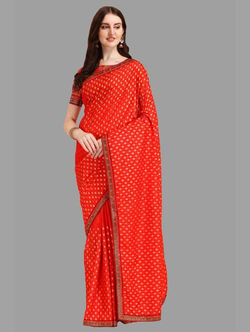 red printed bordered saree with blouse - 19170297 - Very Small Image - 1