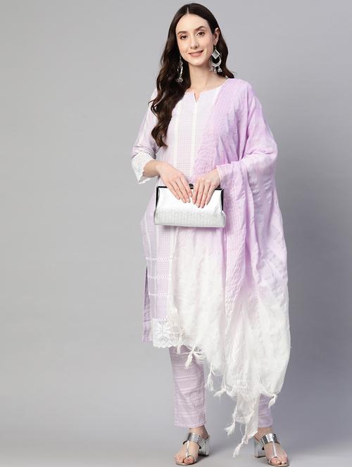 check printed straight kurta with dupatta - 19170343 - Very Small Image - 1