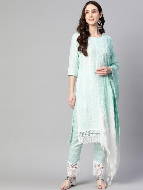check printed straight kurta with dupatta - 19170344 - Very Small Image - 1