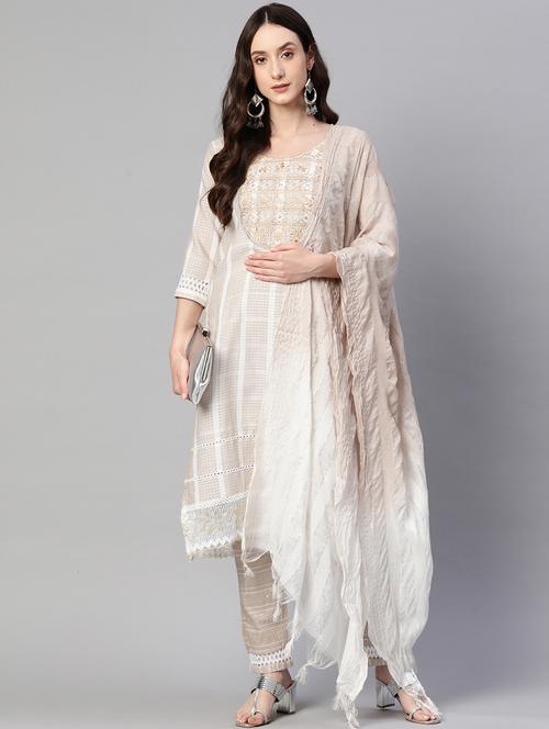 check printed straight kurta with dupatta - 19170345 - Very Small Image - 1