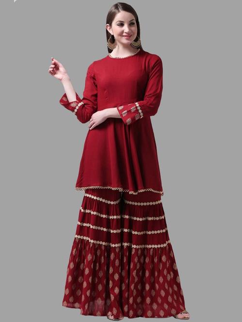 red kurta sharara set - 19170354 - Very Small Image - 1