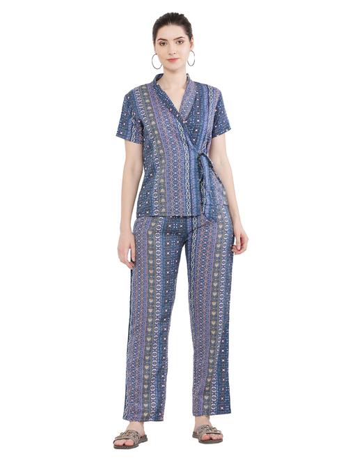 blue two piece printed nightwear set - 19171008 - Very Small Image - 1