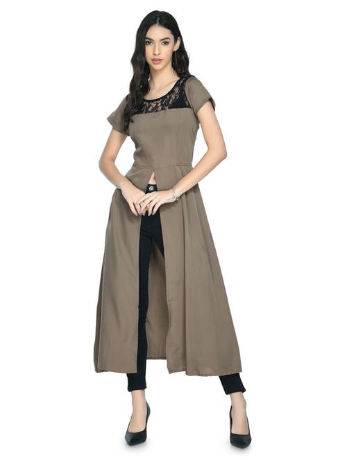 brown lace detail straight dress - 19171486 - Very Small Image - 1