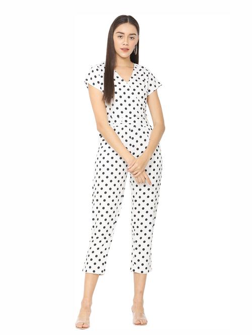 white crepe polka dot length jumpsuit - 19171538 - Very Small Image - 1
