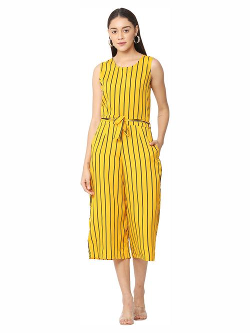 yellow striped knee length jumpsuit - 19171541 - Very Small Image - 1