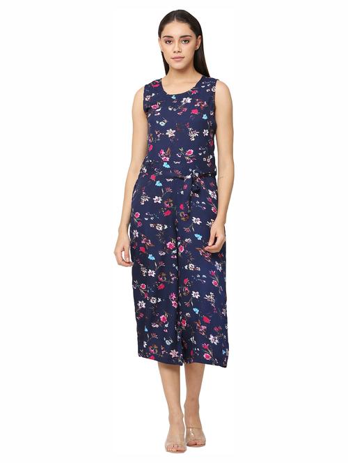 navy blue printed knee length jumpsuit - 19171545 - Very Small Image - 1