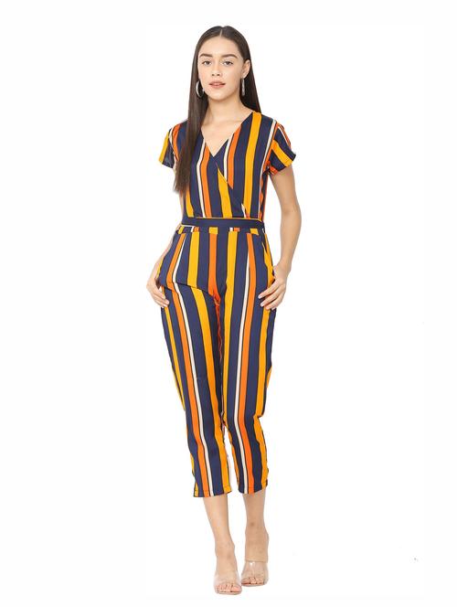 orange printed knee length jumpsuit - 19171559 - Very Small Image - 1