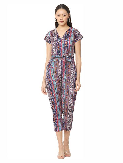 multi colored printed knee length jumpsuit - 19171569 - Very Small Image - 1