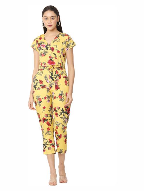 yellow printed knee length jumpsuit - 19171574 - Very Small Image - 1