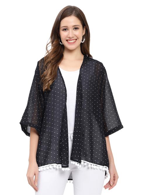polka dot fringe laced printed shrug - 19172100 - Very Small Image - 1