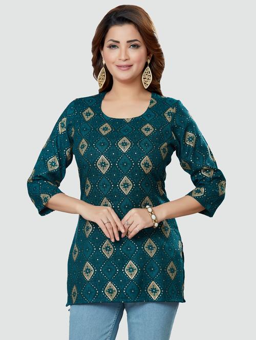 green rayon straight kurti - 19172703 - Very Small Image - 1