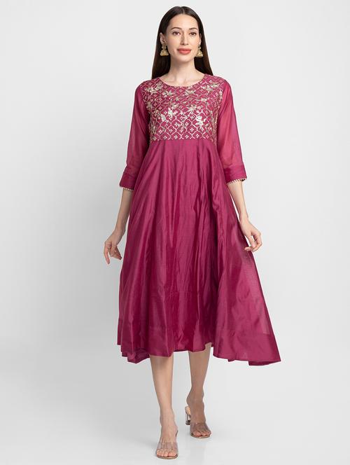 round neck embroidered a-line fusion dress - 19172872 - Very Small Image - 1