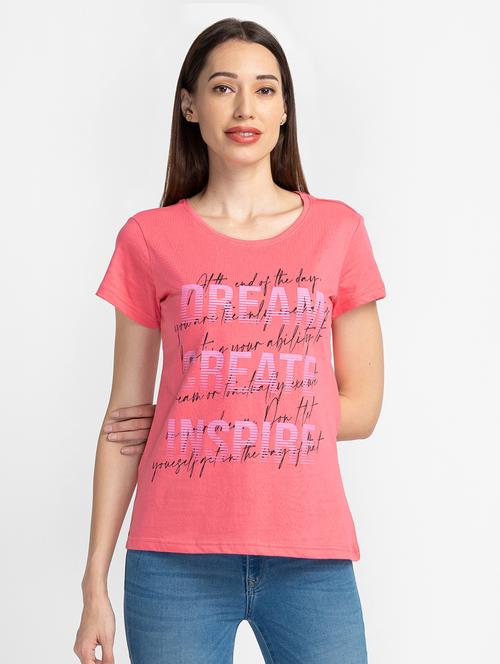 women's front print round neck t-shirt - 19172905 - Very Small Image - 1