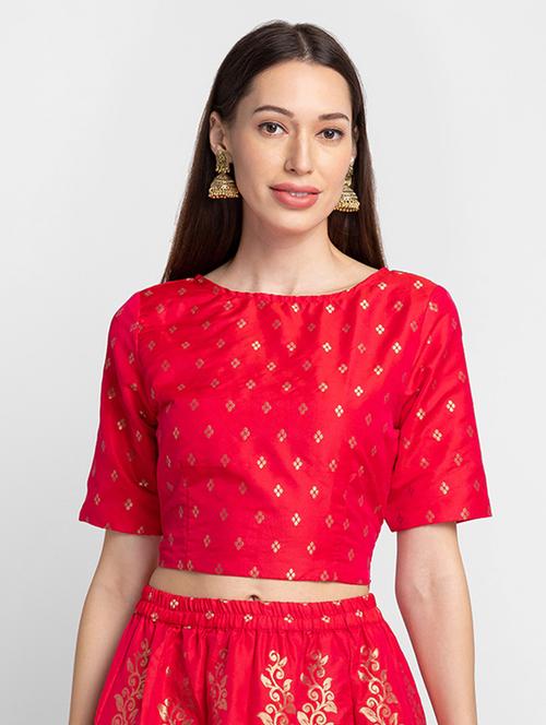red self design ethnic crop top - 19172917 - Very Small Image - 1