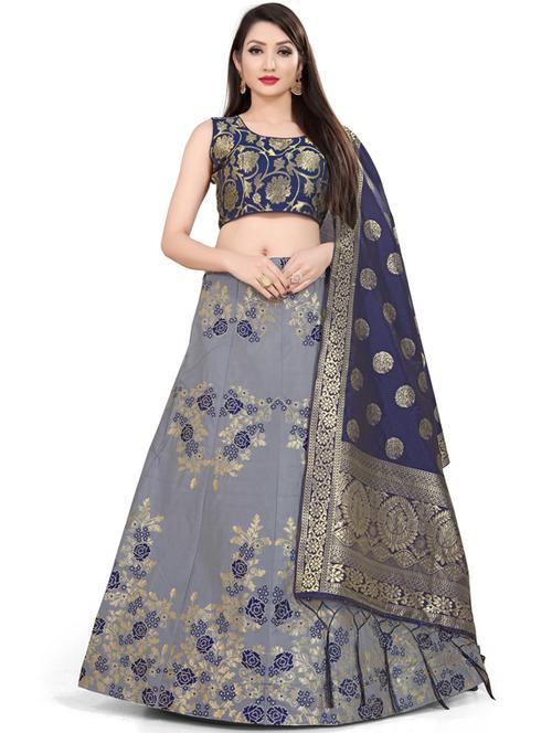 grey flared semi stitched lehenga - 19172986 - Very Small Image - 1