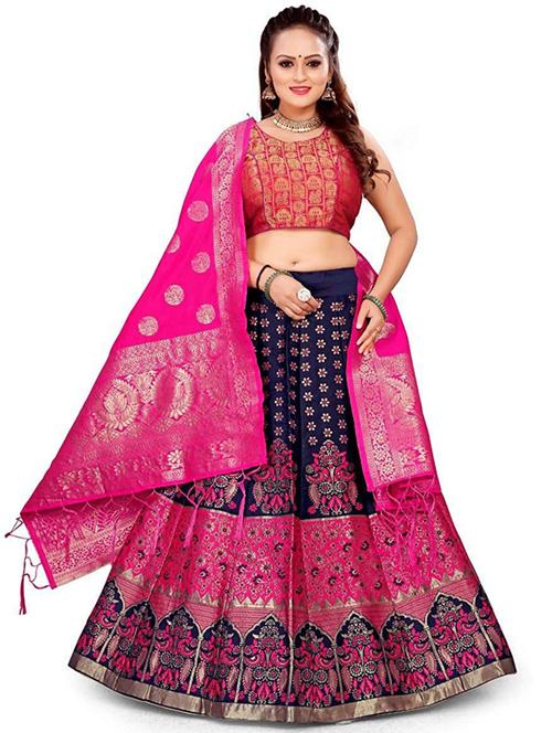 blue flared semi stitched lehenga - 19172996 - Very Small Image - 1