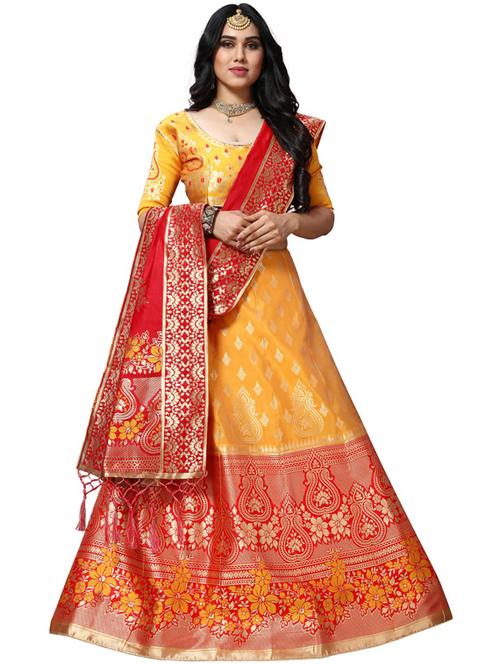 yellow flared semi stitched lehenga - 19172999 - Very Small Image - 1