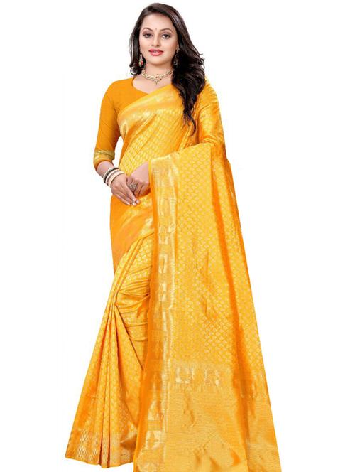 yellow silk blend banarasi saree - 19173033 - Very Small Image - 1