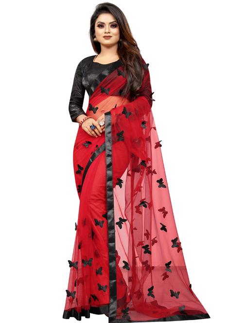red embroidered saree with blouse - 19173062 - Very Small Image - 1