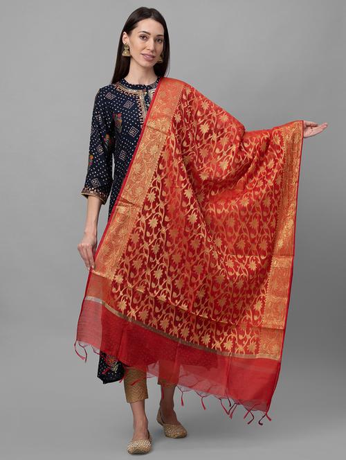 red silk dupatta - 19173325 - Very Small Image - 1