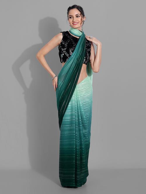 green self design woven saree with blouse - 19175688 - Very Small Image - 1