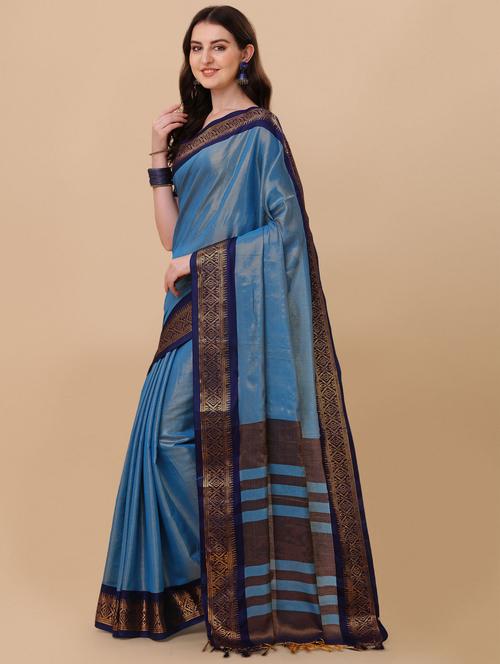 contrast bordered woven saree with blouse - 19175693 - Very Small Image - 1