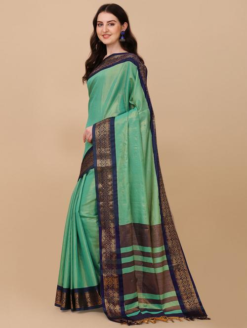 contrast bordered woven saree with blouse - 19175694 - Very Small Image - 1