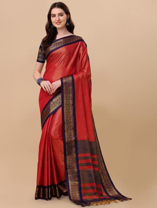 contrast bordered woven saree with blouse - 19175695 - Very Small Image - 1