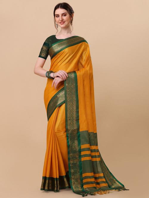 contrast bordered woven saree with blouse - 19175697 - Very Small Image - 1
