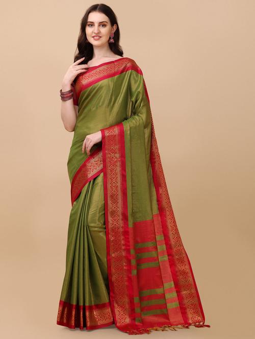 contrast bordered woven saree with blouse - 19175698 - Very Small Image - 1