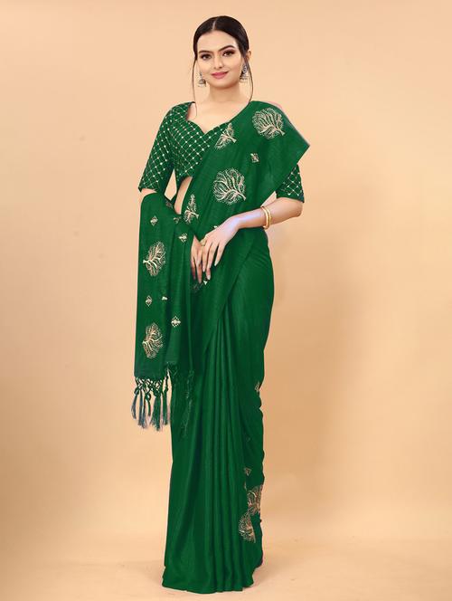 green embroidered saree with blouse - 19175728 - Very Small Image - 1
