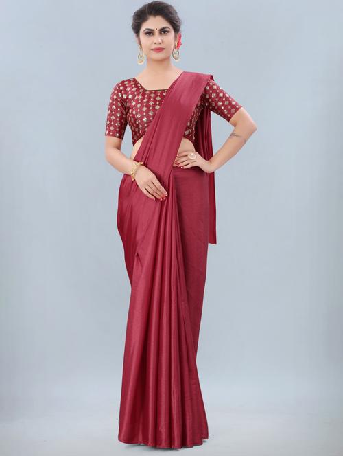 maroon solid saree with blouse - 19175756 - Very Small Image - 1