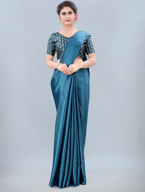 light blue solid saree with blouse - 19175757 - Very Small Image - 1