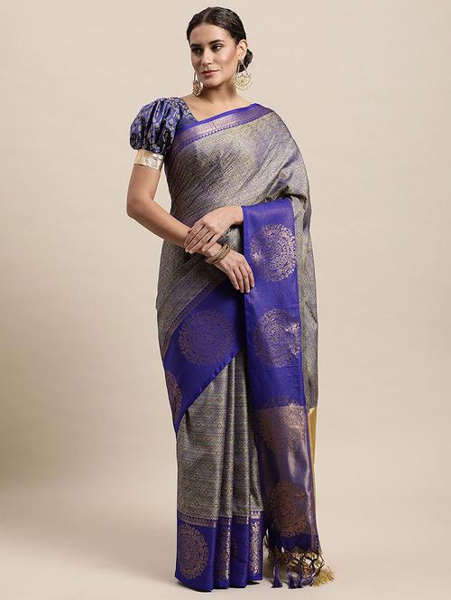 self design woven saree with blouse - 19175799 - Very Small Image - 1
