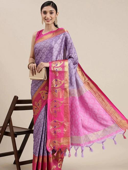 self design purple saree with blouse - 19175914 - Very Small Image - 1