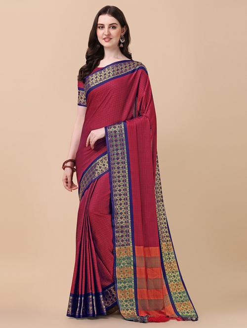self design red saree with blouse - 19175982 - Very Small Image - 1