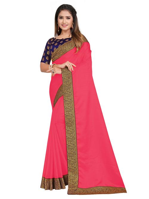 self design pink solid saree with blouse - 19176010 - Very Small Image - 1