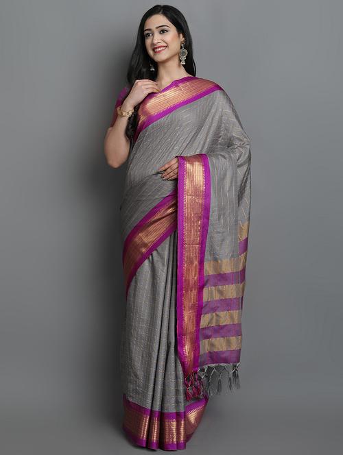 grey check saree with blouse - 19176106 - Very Small Image - 1