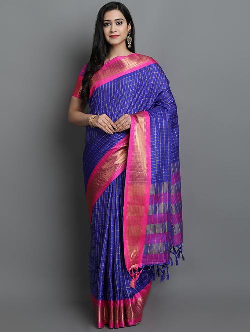 blue check saree with blouse - 19176112 - Very Small Image - 1