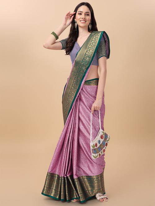 pink printed saree with blouse - 19176117 - Very Small Image - 1