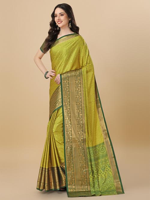 yellow printed saree with blouse - 19176119 - Very Small Image - 1