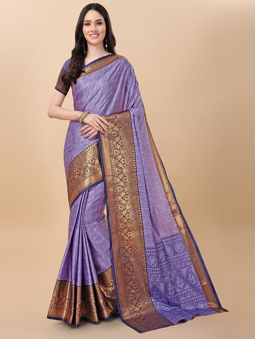 purple cotton silk kanjivaram saree with blouse - 19176133 - Very Small Image - 1