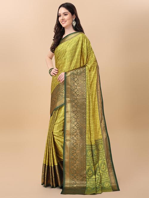 yellow cotton silk kanjivaram saree with blouse - 19176135 - Very Small Image - 1