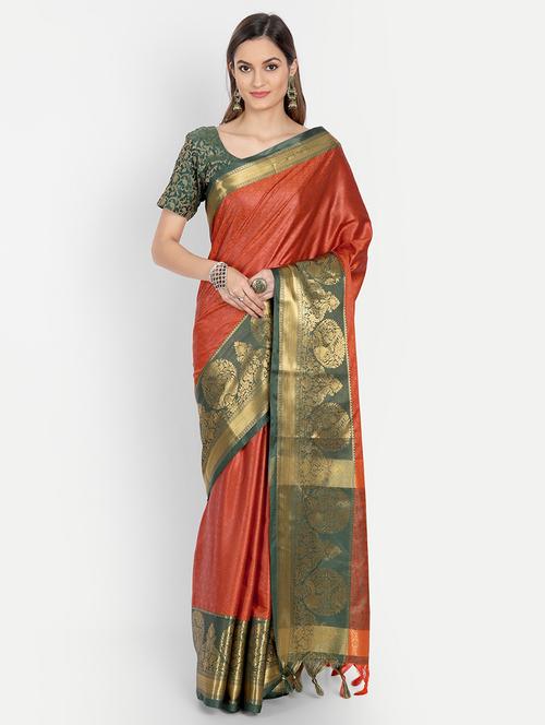 orange self design saree with blouse - 19176141 - Very Small Image - 1